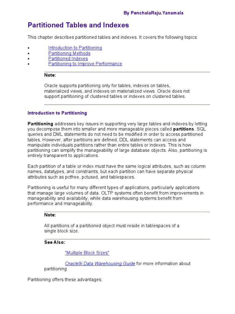 Oracle Partitions and Indexes PDF Database Index Oracle Database