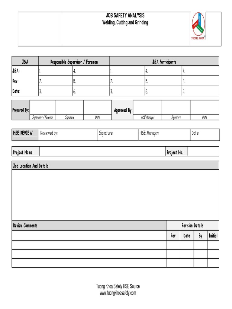 Jsa for Weld and Grinding Risk Safety