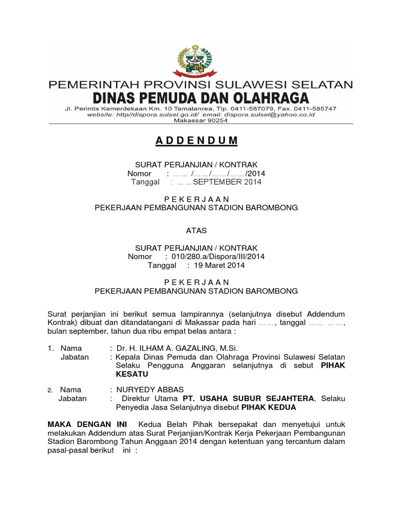 Contoh Adendum Surat Keputusan Contoh Surat