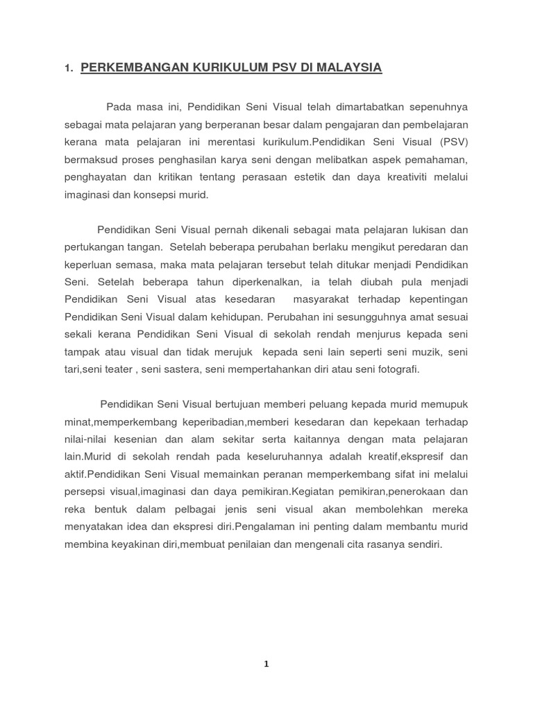 Perkembangan Kurikulum Psv Di Malaysia Docx