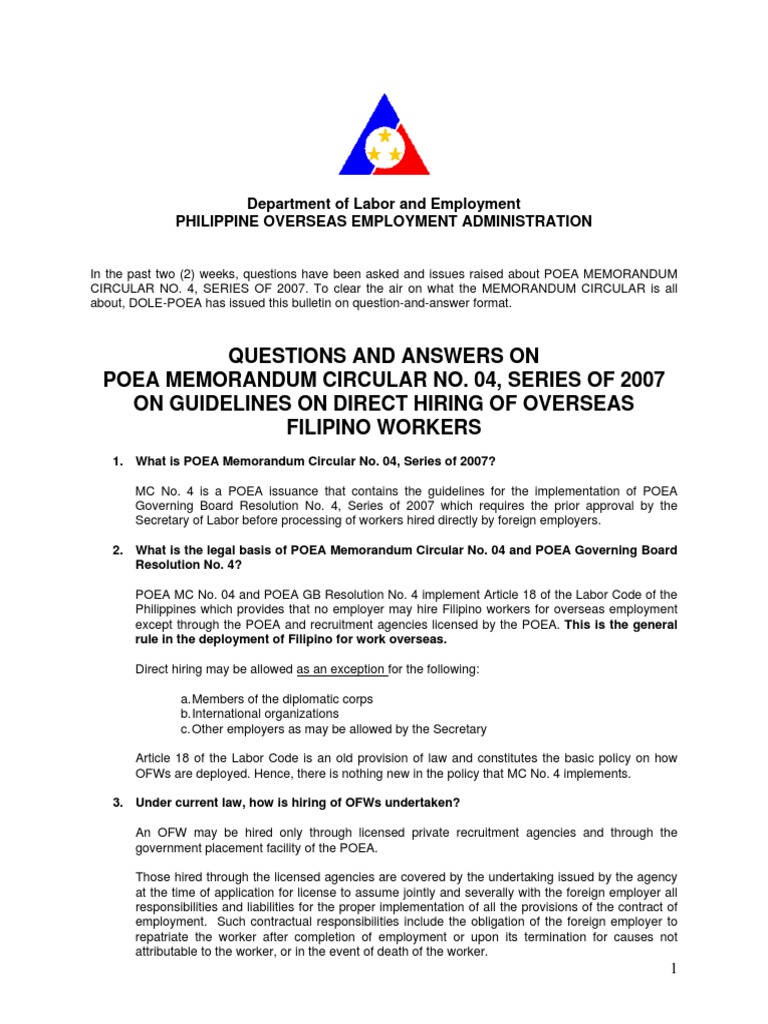 Q&A DirectHiring (POEA) Surety Bond Employment