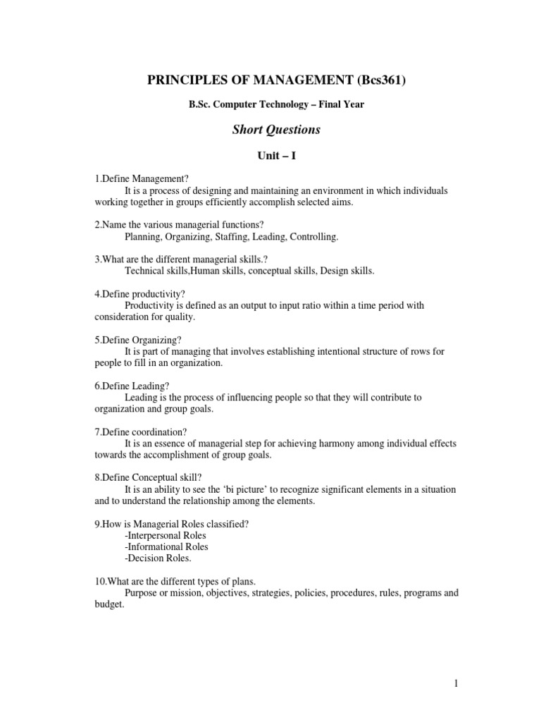 Principles of Management Overview | PDF | Leadership | Motivation