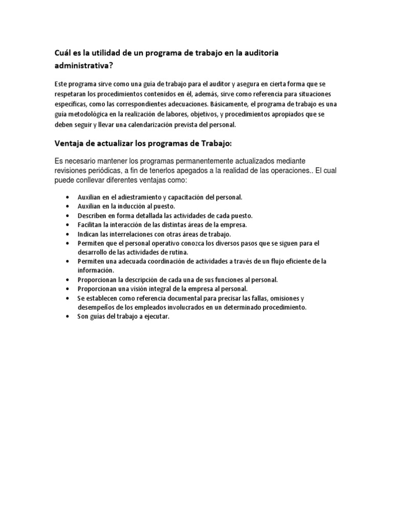 Cuál Es La Utilidad de Un Programa de Trabajo en La