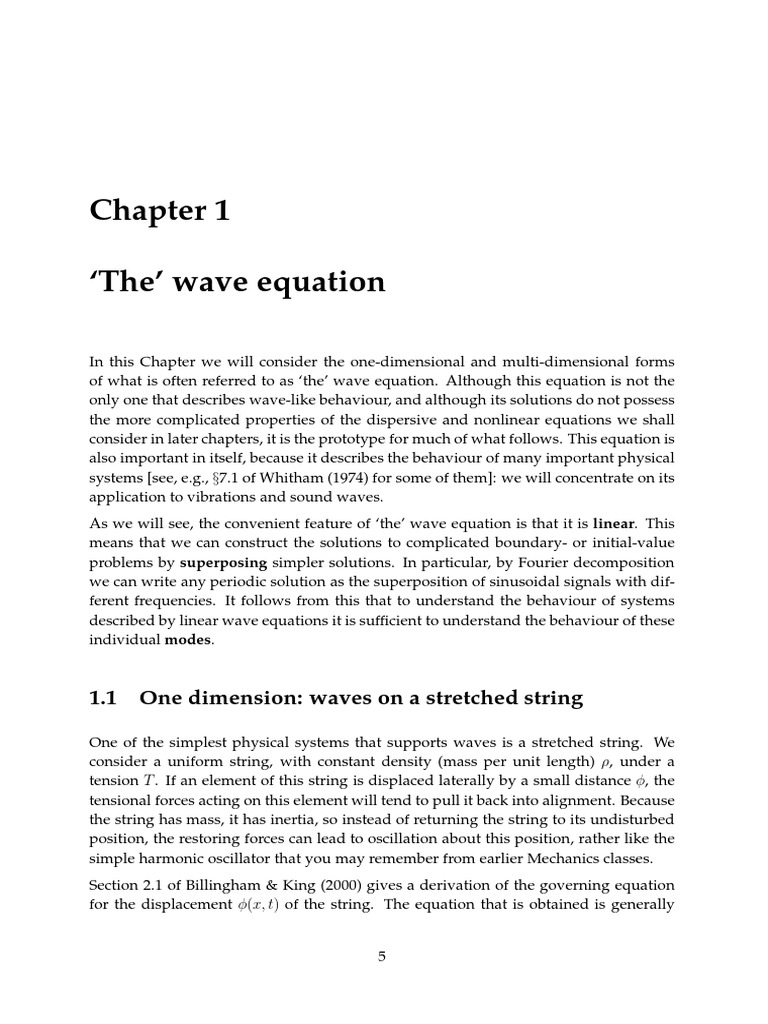 The' Wave Equation: 1.1 One Dimension: Waves On A Stretched String ...