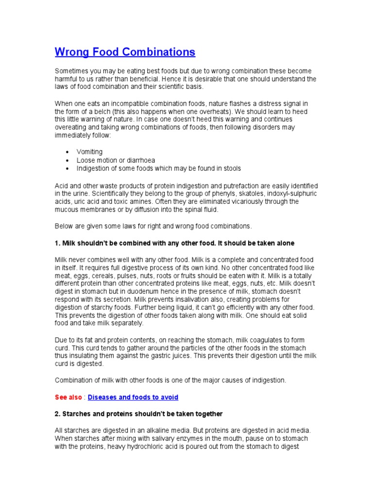 Wrong Food Combinations | PDF | Digestion | Carbohydrates