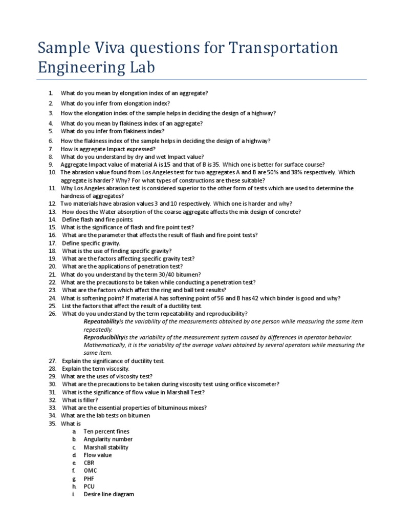 Viva Questions For Transportation Engineering Lab | Asphalt