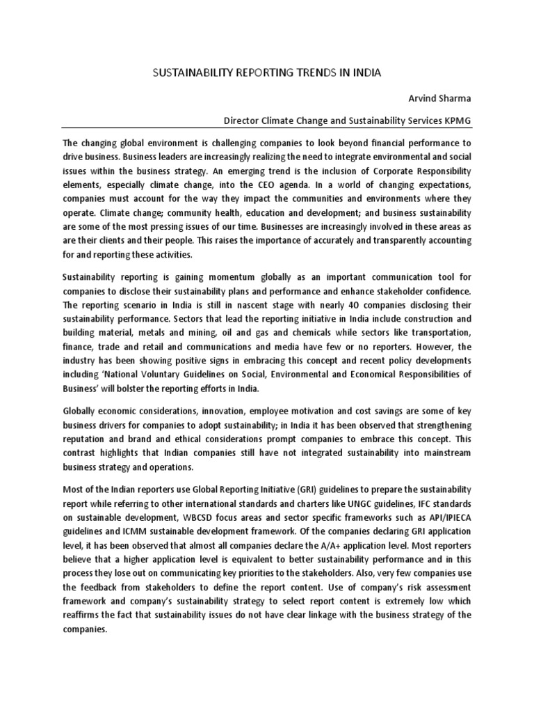 Trends in Sustainability Reporting in India | PDF | Sustainability | Audit