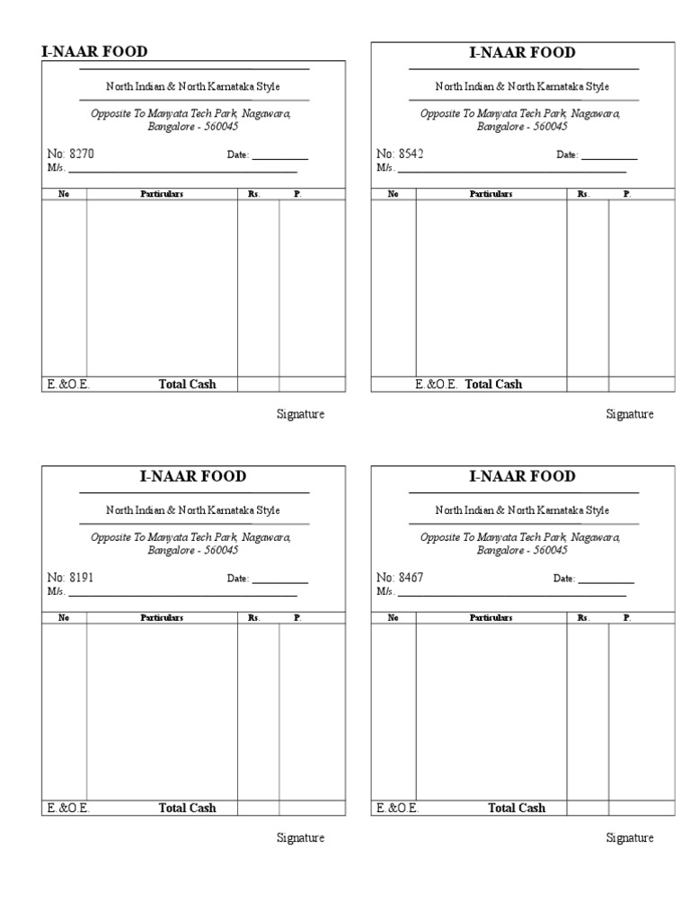 Food Bill Format