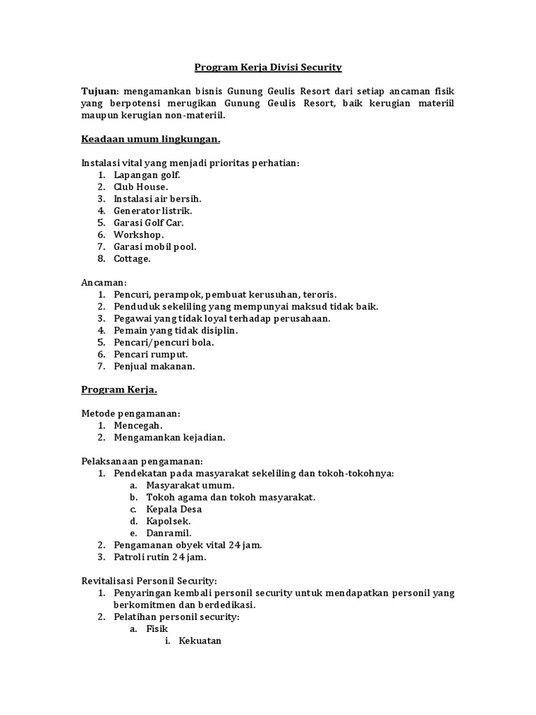Program Kerja Divisi Security | PDF