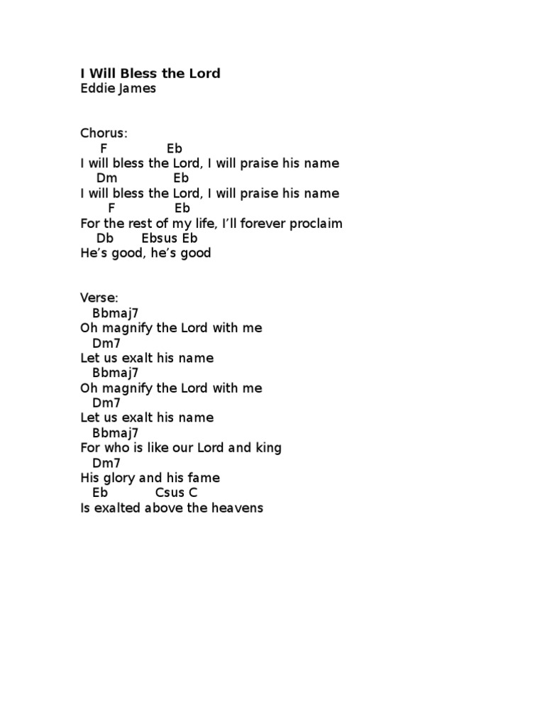I Will Bless The Lord Chords Pdf