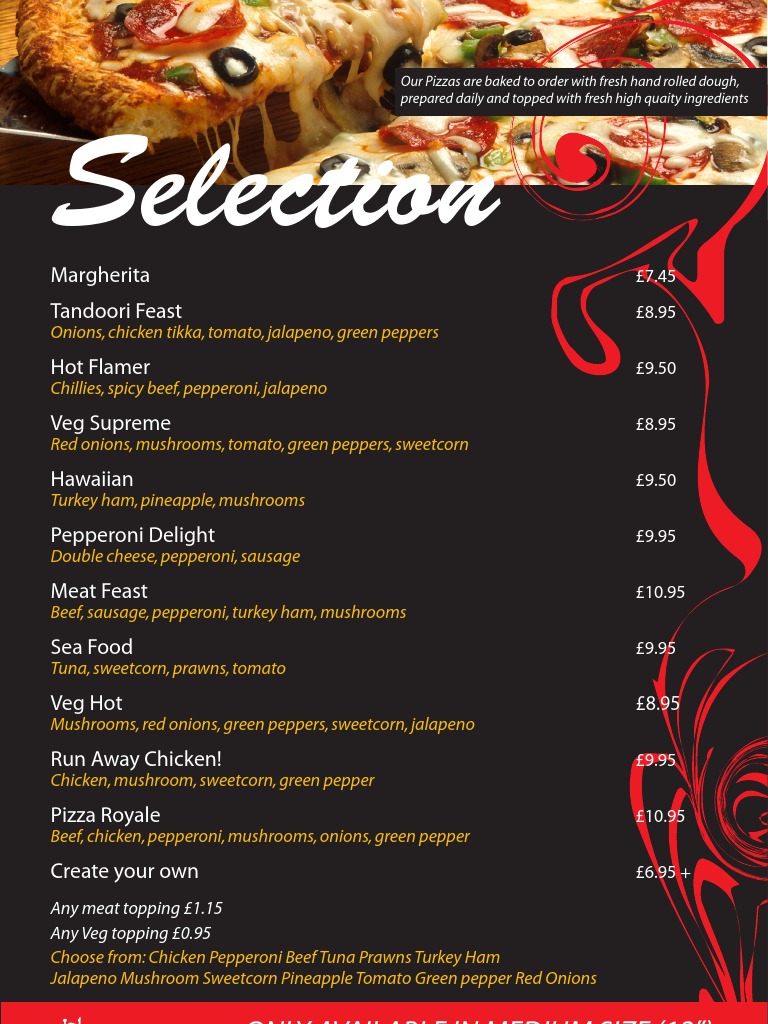 Medium Size Pizza Menu and Prices | PDF