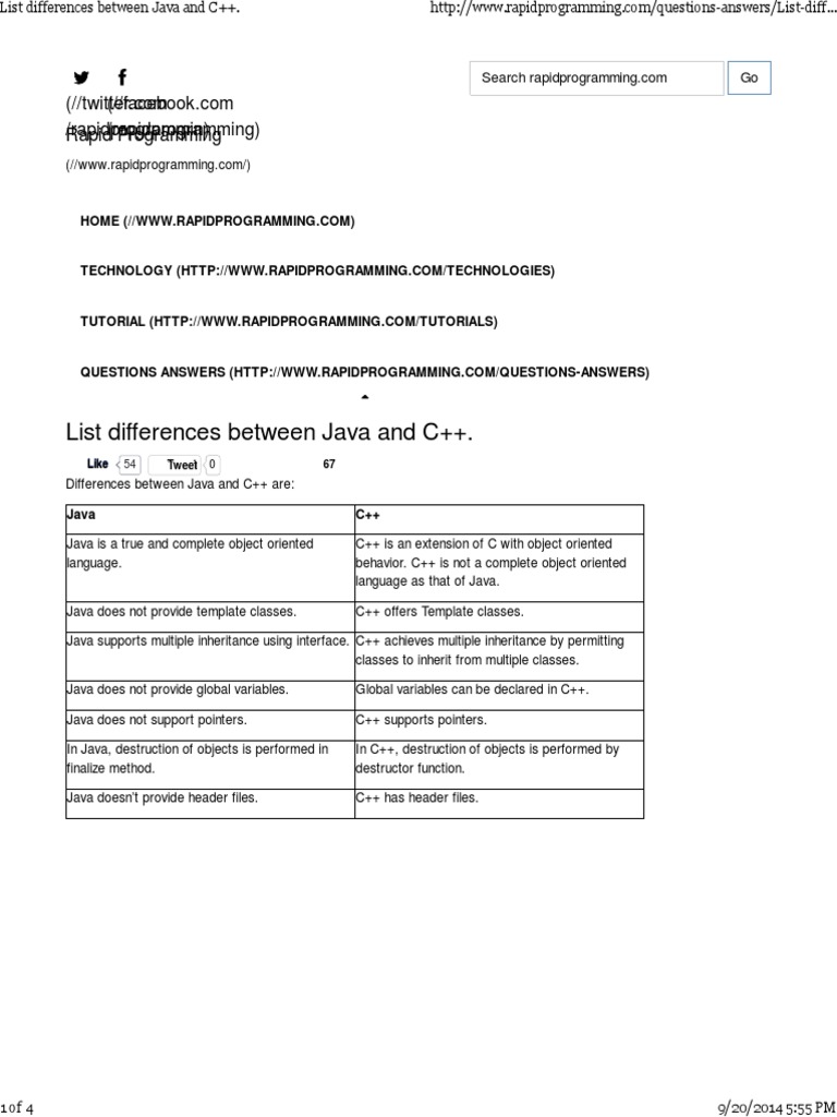 List Differences Between Java and C++. | PDF | C++ | Java (Programming ...