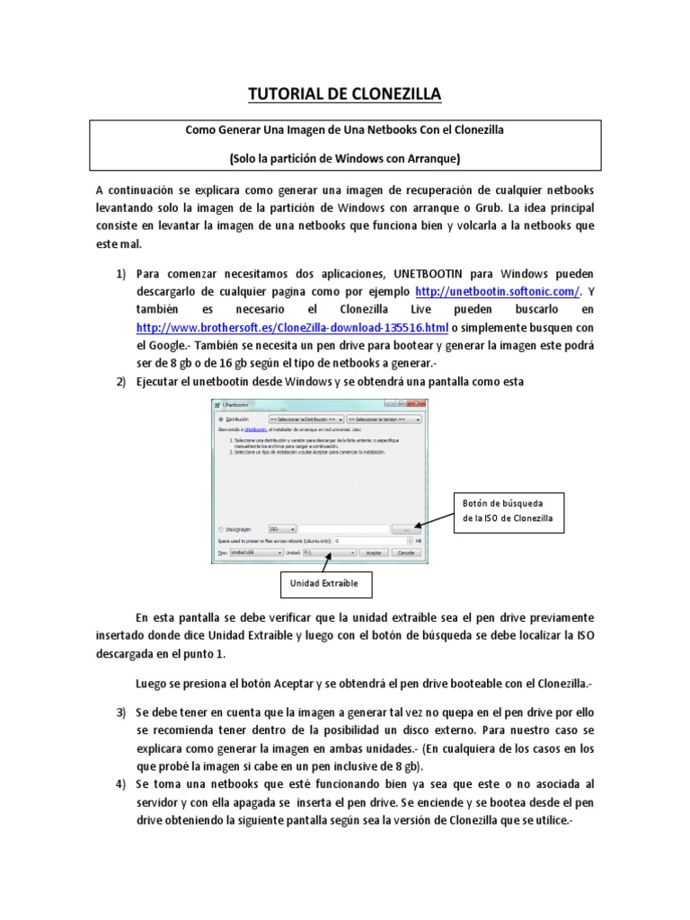 Tutorial Clonezilla: Crear y Restaurar Imágenes | PDF | Memoria USB ...