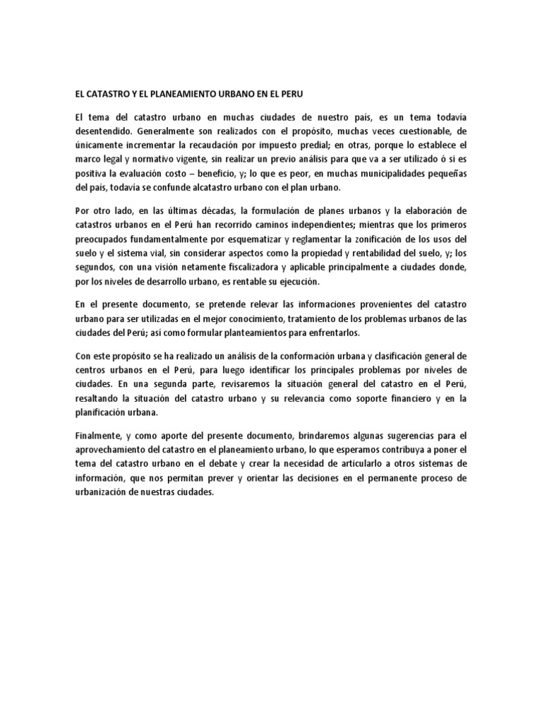 El Catastro y El Planeamiento Urbano en El Peru | PDF | Ciudad ...