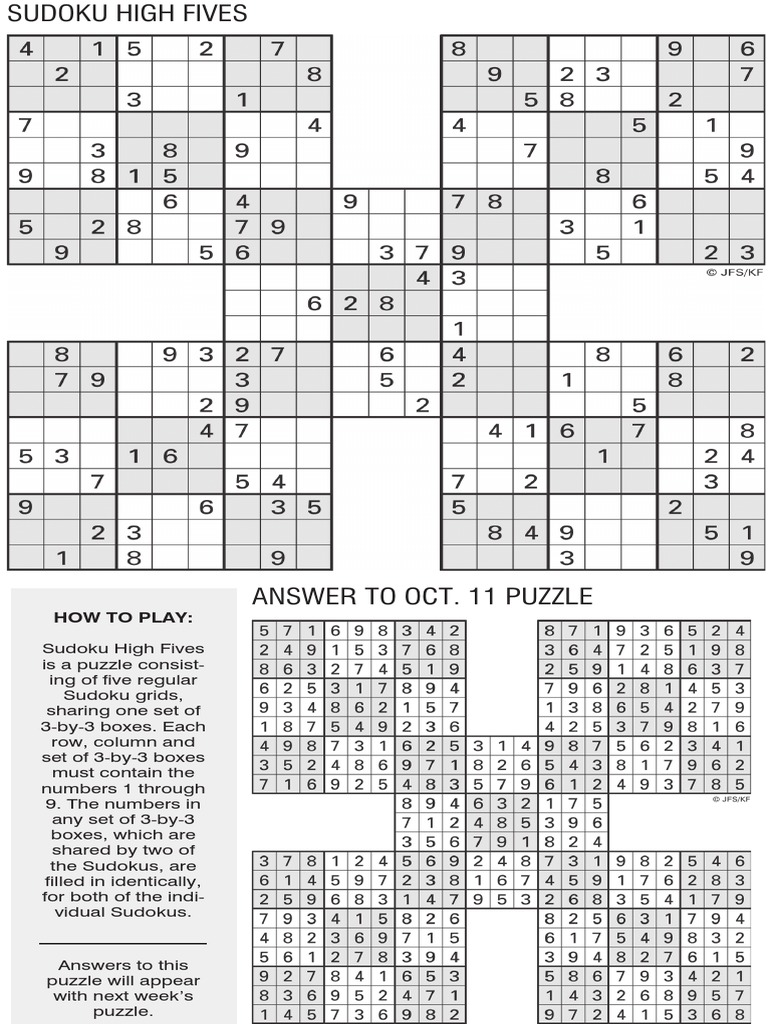 printable sudoku high five oct 18