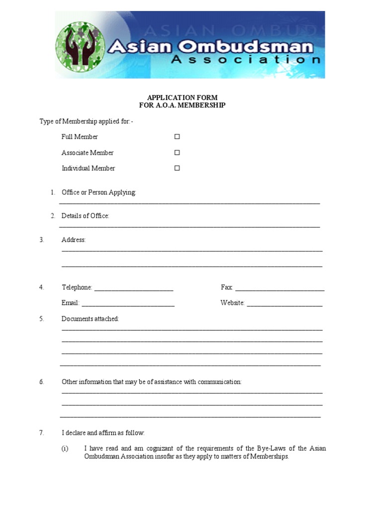A.O.A. Membership Application Form | PDF | Career & Growth | Finance ...