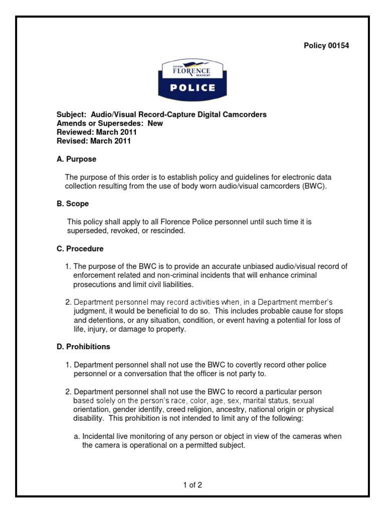 Florence Body Cam Policy | PDF | Police | Prosecutor