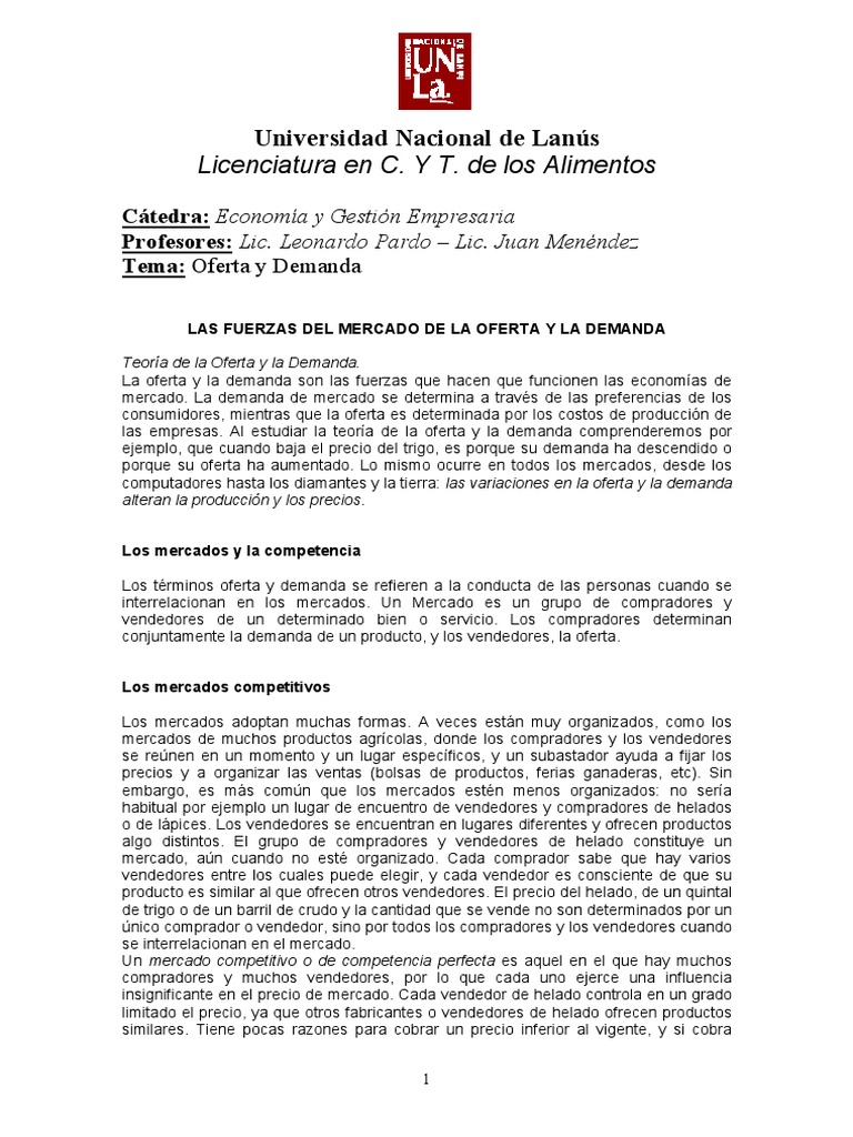 Teoría de la Oferta y Demanda Económica | PDF | Elasticidad (economía ...