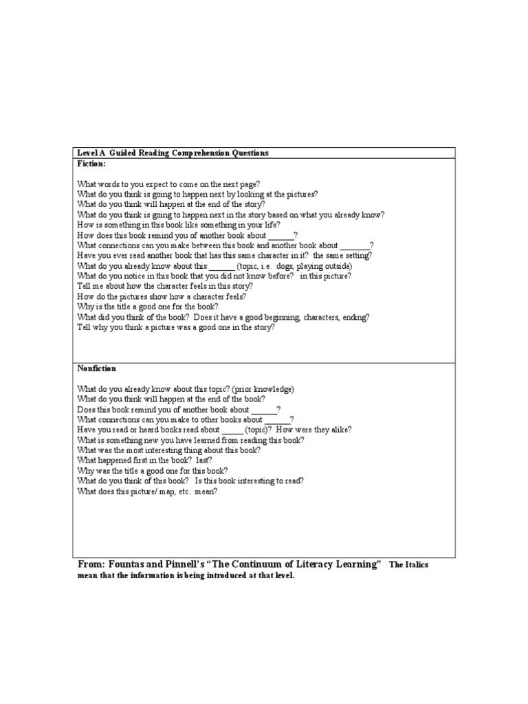 Guided Reading Comprehension Questions | PDF | Reading Comprehension ...