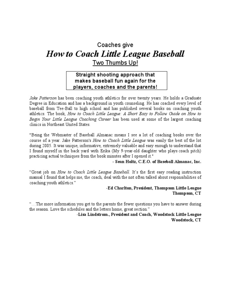How To Coach Little League Baseball PDF Batting (Baseball) Pitcher