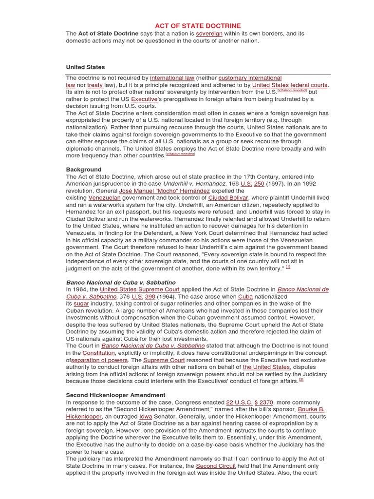 Act of State Doctrine PDF Public Law International Relations