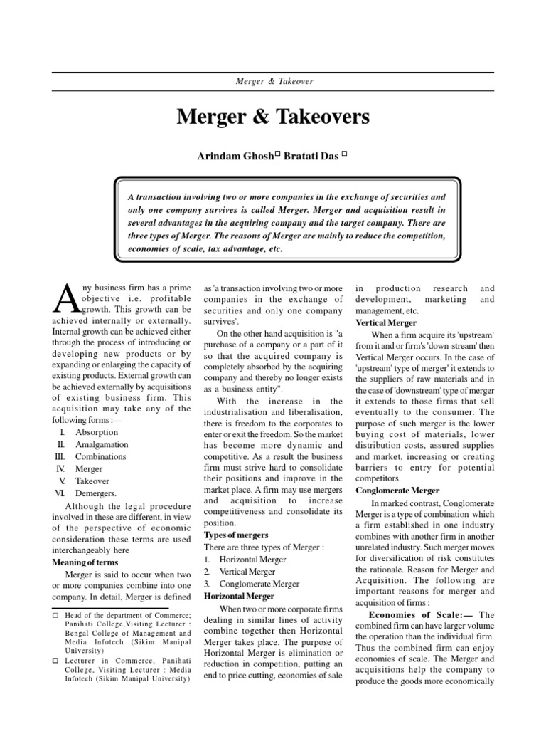 Merger & Takeover | PDF | Mergers And Acquisitions | Takeover