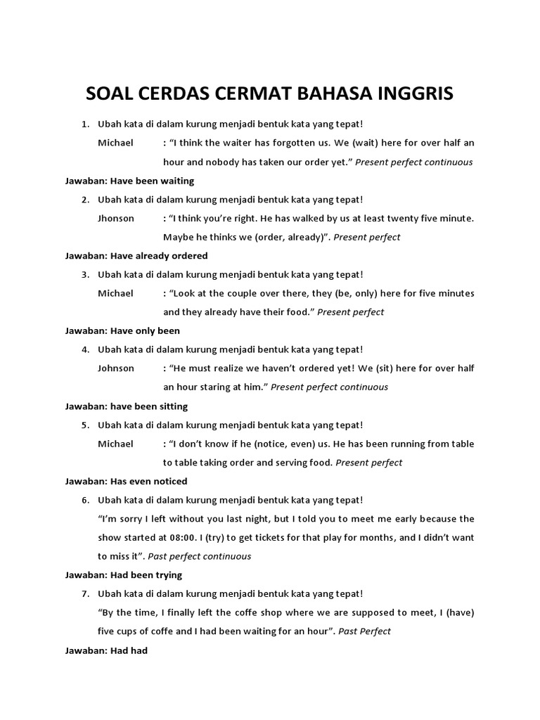 Soal Cerdas Cermat Bahasa Inggris Smp Beserta Jawabannya