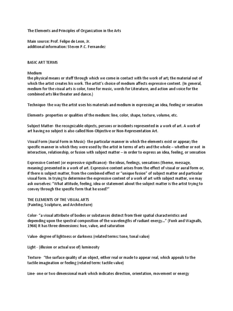 The Elements and Principles of Organization in The Arts | PDF | Hue | Color