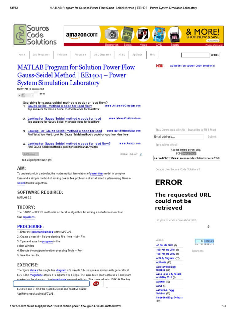 MATLAB Program For Solution Power Flow GaussSeidel Method EE1404