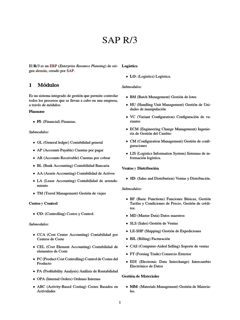 Módulos del sistema SAP R/3 | PDF | Tecnologías de la información ...