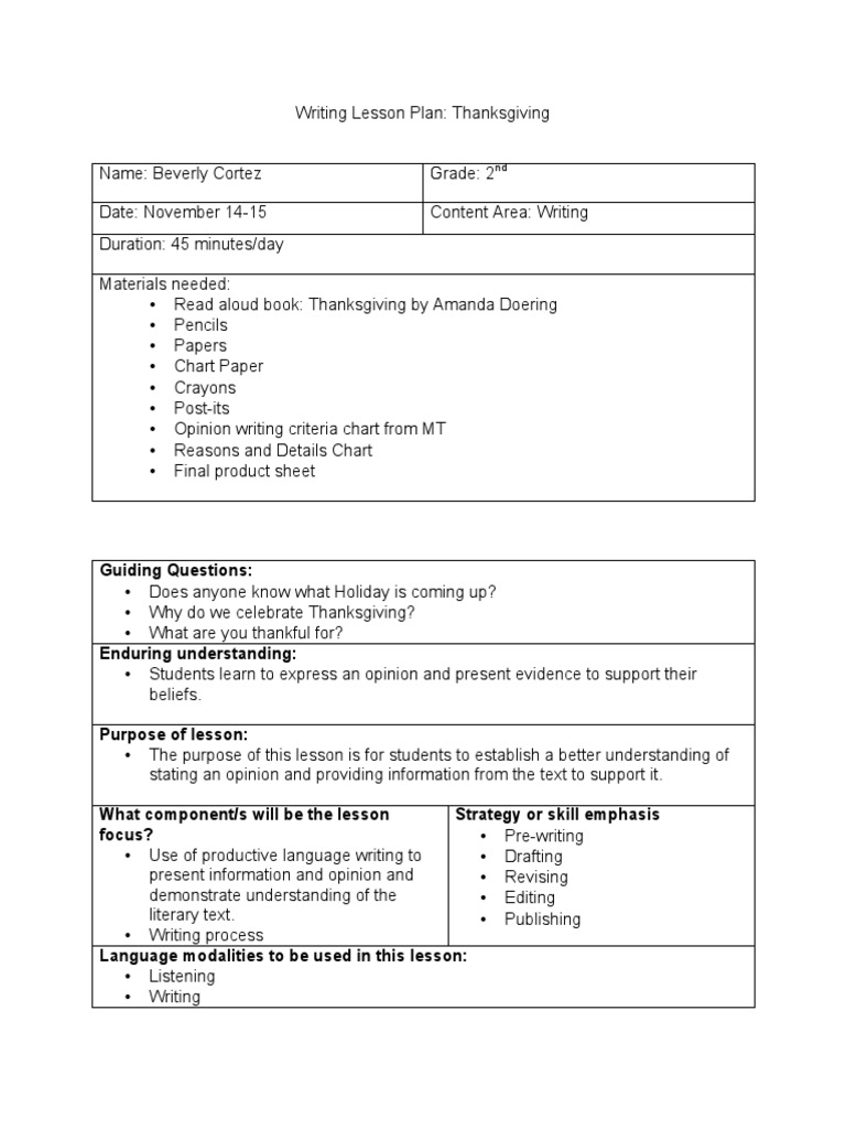 Writing Lesson Plan | PDF | Educational Assessment | Lesson Plan