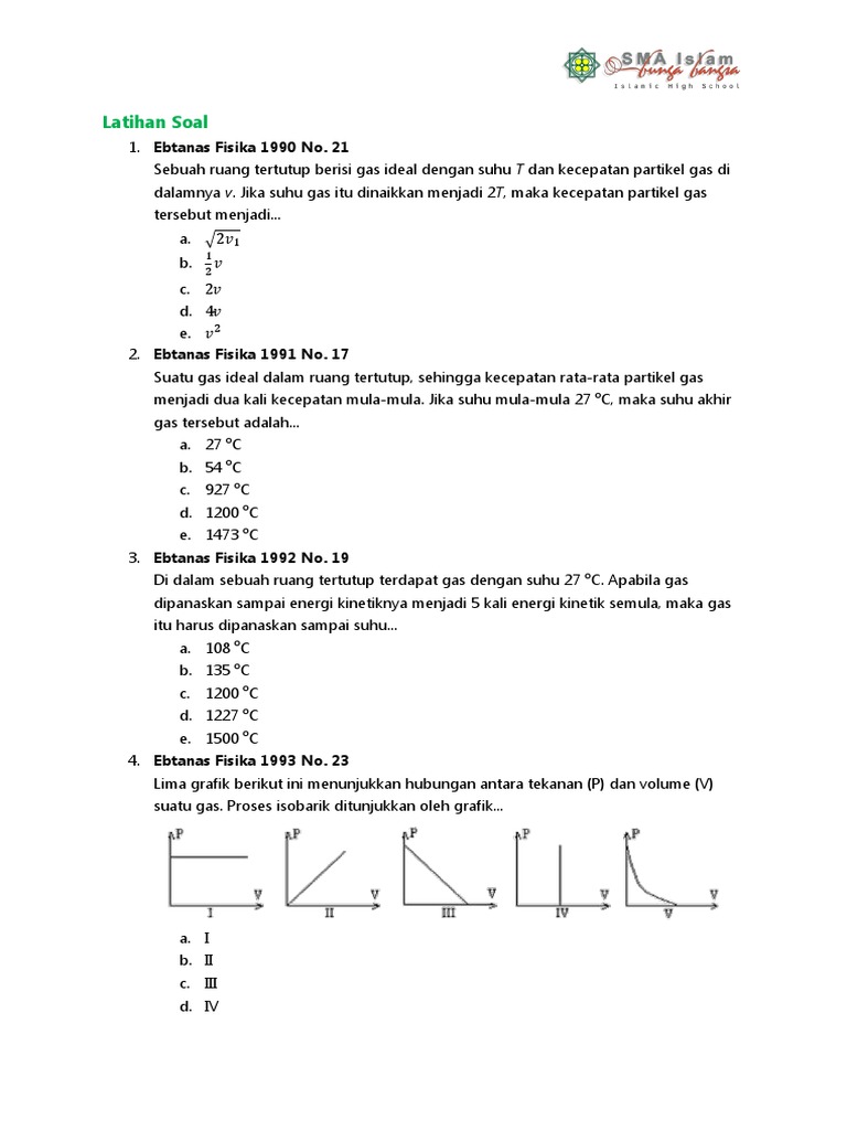 Latihan Soal Fisika 3 Teori Kinetik Gas