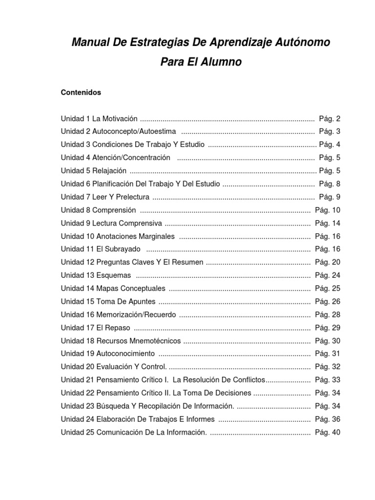 4 MANUAL DE ESTRATEGIAS DE APRENDIZAJE AUTÓNOMO (Muy Importante) | PDF ...
