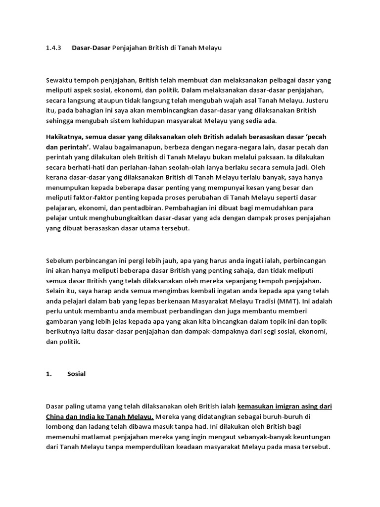 Dasar Dasar Dan Kesan Penjajahan British Pdf