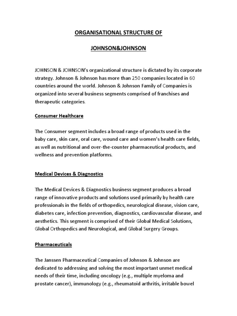 Organisational Structure | PDF | Johnson & Johnson | Health Care