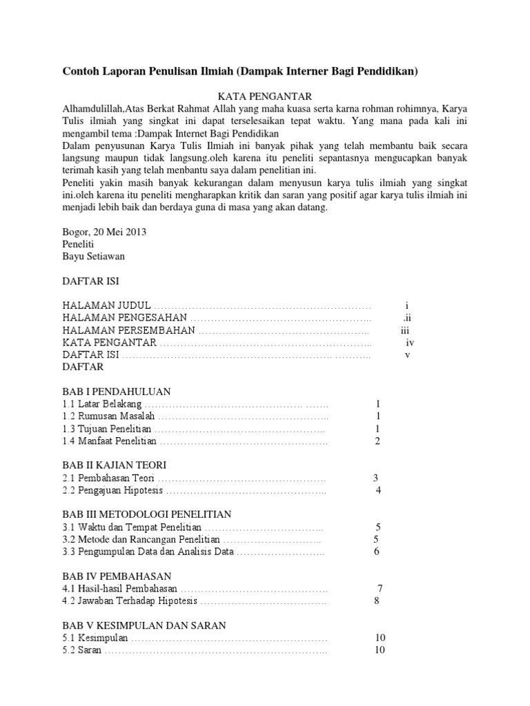 Contoh Laporan Penulisan Ilmiah