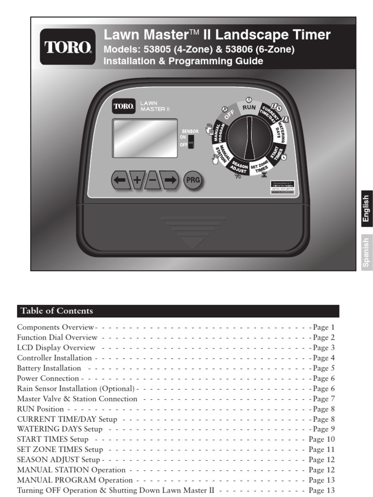 Toro 53805 53806 Lawn Master II Landscape Timer Owners Manual