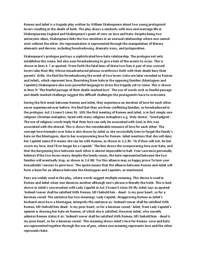 romeo and juliet essay 300 words pdf