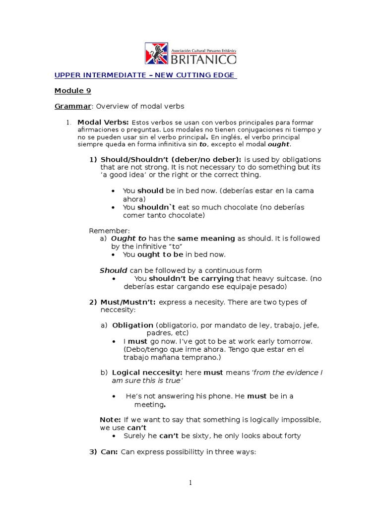 Upper Intermediate Modal Verbs Guide | PDF | Linguistic Morphology | Rules