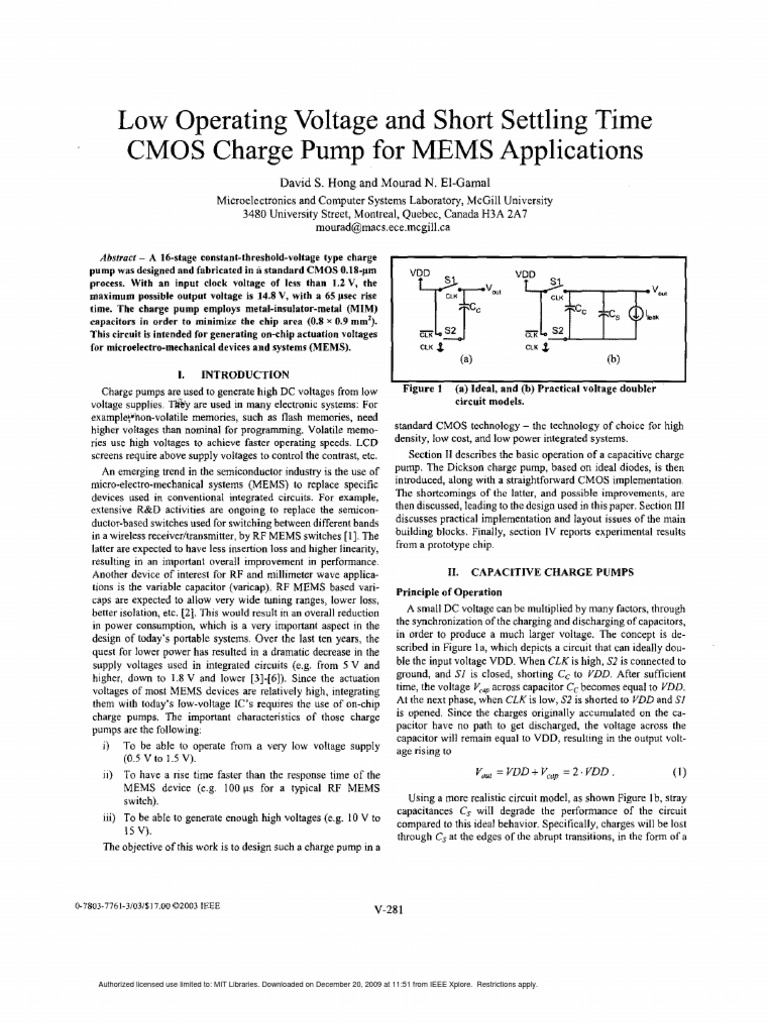 Low Operating Voltage and Short Settling Time CMOS Charge Pump | PDF ...