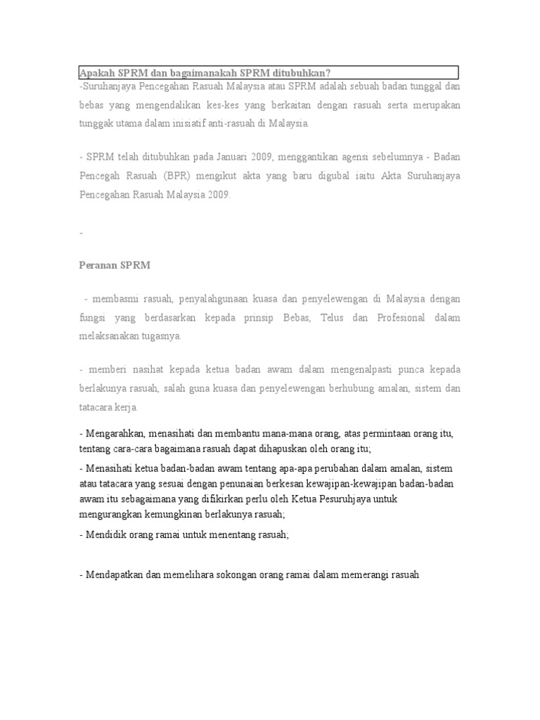 Rasuah - Peranan Dan Kuasa SPRM  PDF