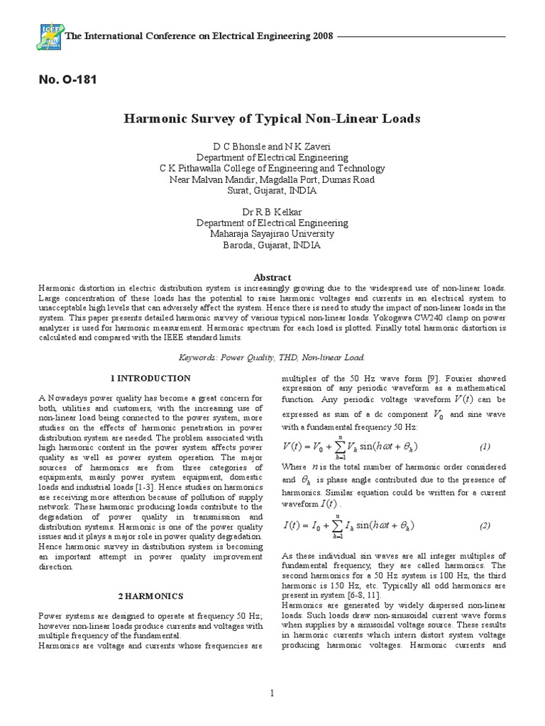 Harmonic Survey of Typical Non-Linear Loads PDF | PDF ...