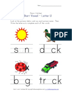 Short Vowel U Worksheet PDF