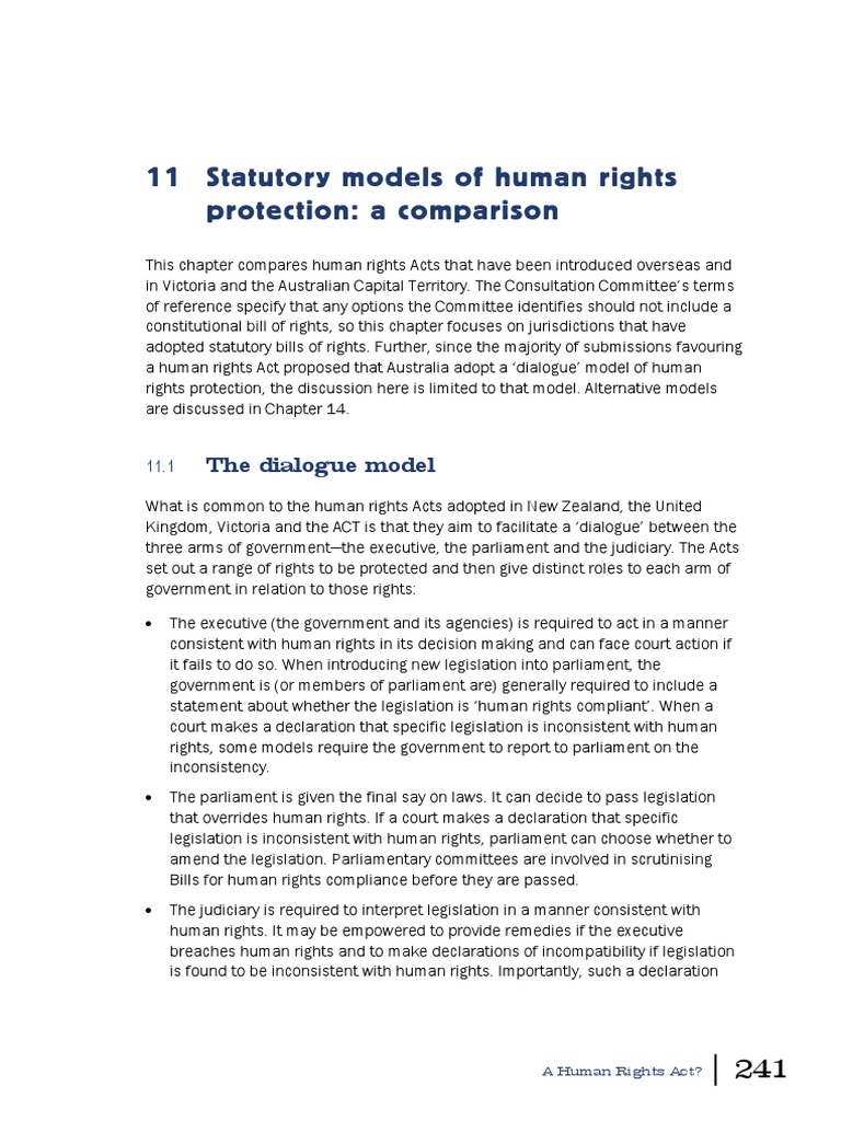 Statutory Human Rights Models Comparison | PDF | Human Rights | Act Of ...