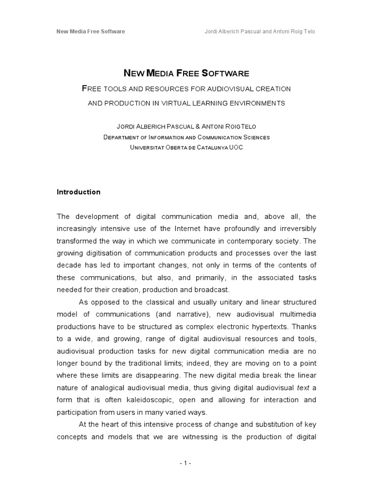 Free Software for Audiovisual Learning | PDF | New Media | Graphics
