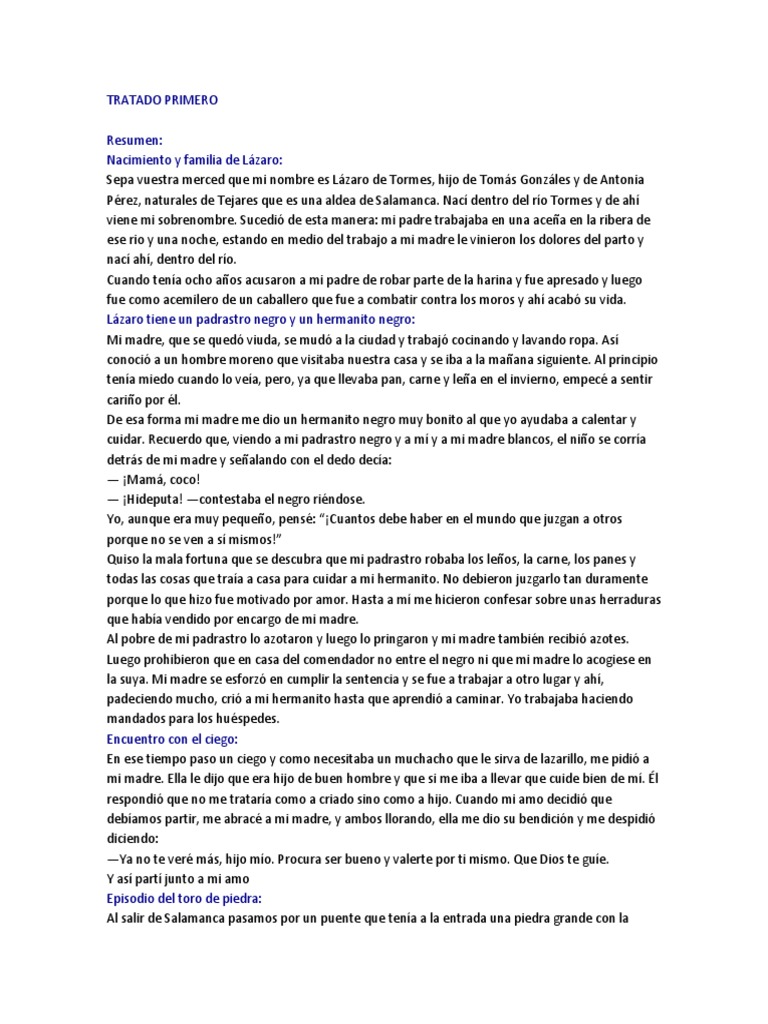 Resumen Lazarillo de Tormes | PDF