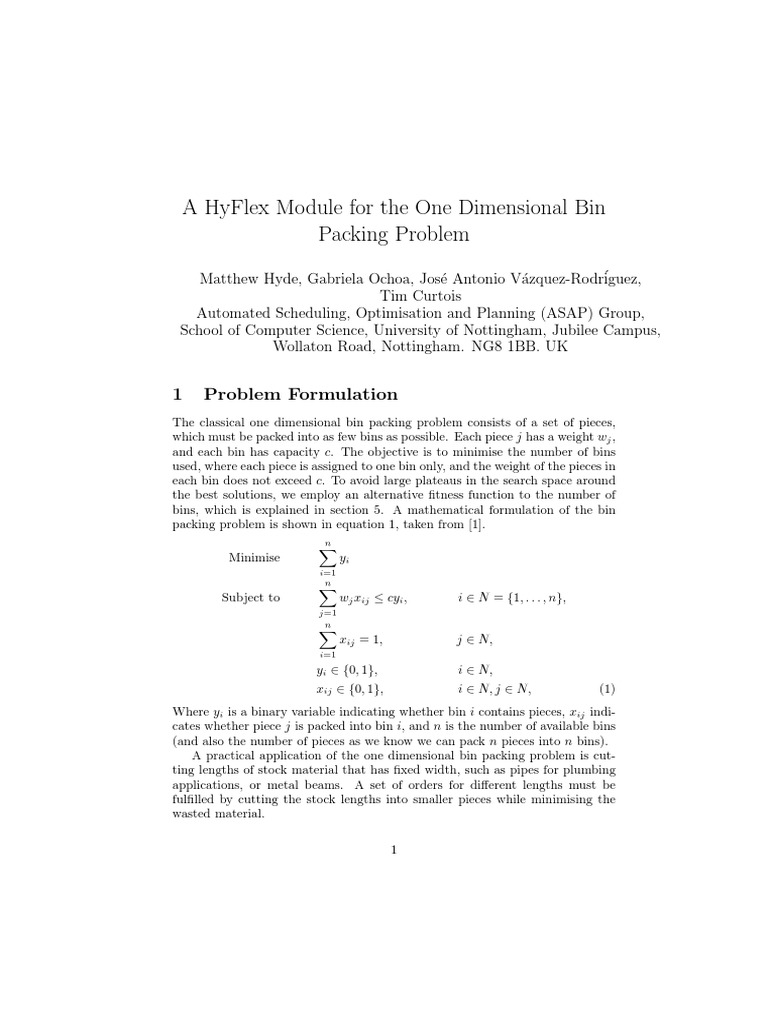A Hyflex Module For The One Dimensional Bin Packing Problem PDF Normal Distribution