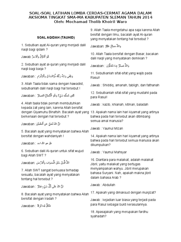 Soal Untuk Cerdas Cermat Agama Islam