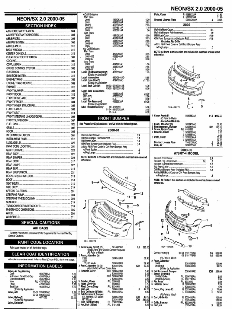 2001 Dodge Neon Pl Factory Service Manual