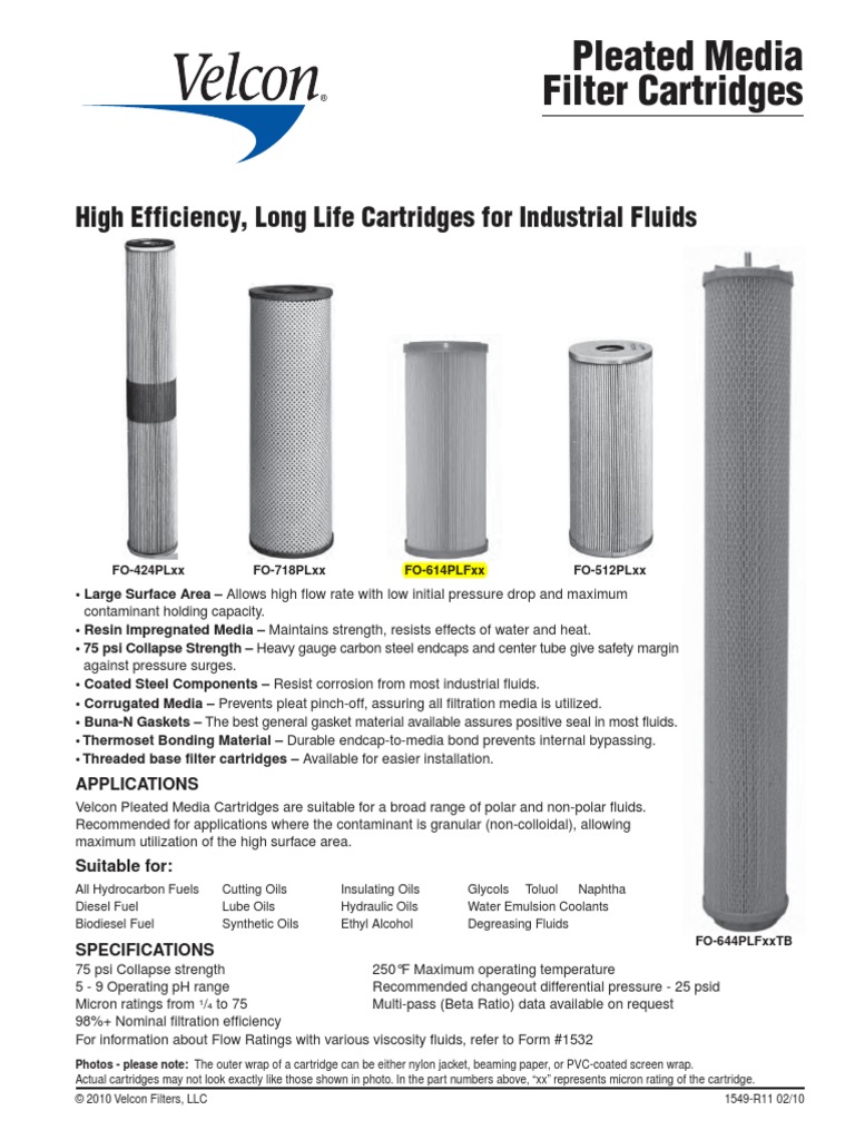 Pleated Media Filter Cartridges High Efficiency, Long Life Cartridges